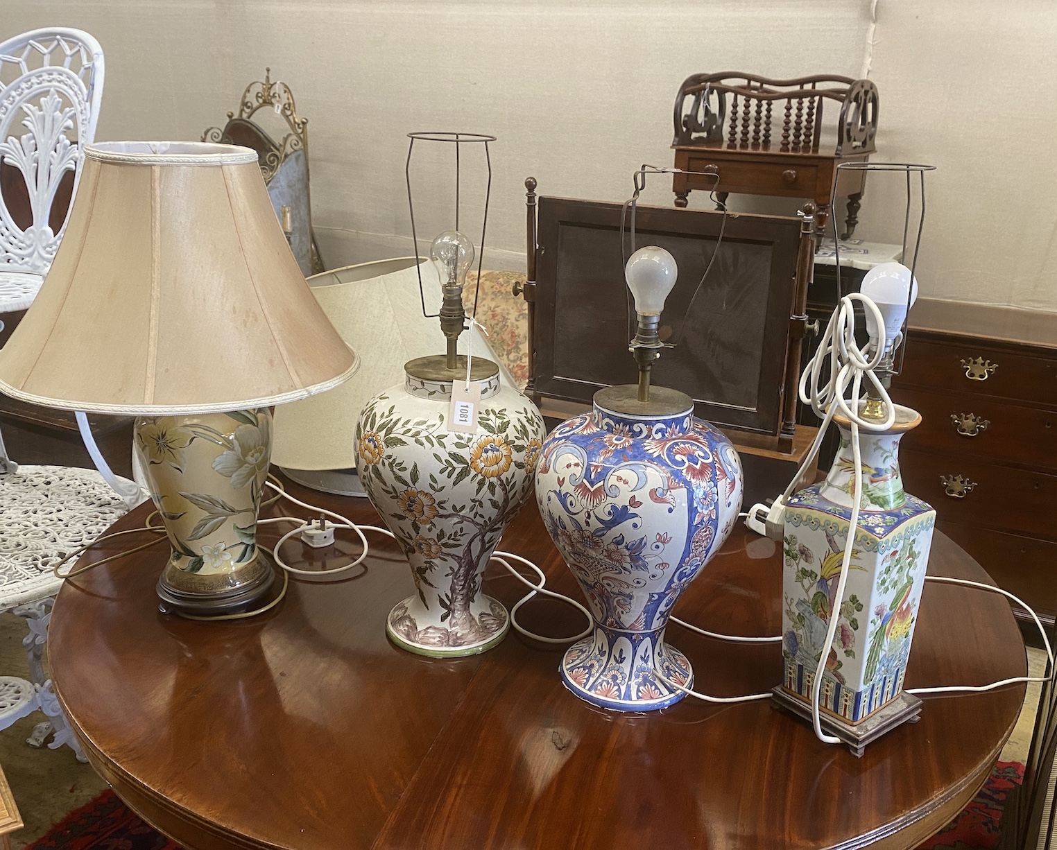 Four modern pottery and porcelain table lamps, largest height 40cm